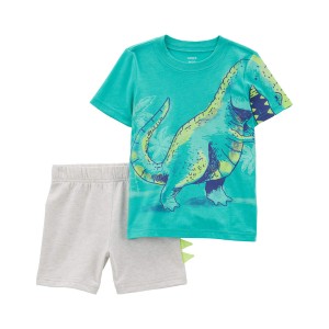 Turquoise/Grey Toddler 2-Piece Dinosaur Tee & Short Set