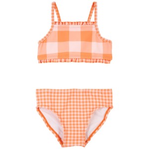 Orange Toddler Gingham Ruffle 2-Piece Bikini