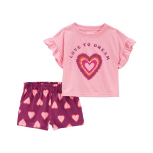 Pink Toddler 2-Piece Love To Dream Heart Loose Fit Pajama Set