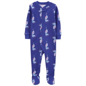 Blue Toddler 1-Piece Peacock 100% Snug Fit Cotton Footie Pajamas