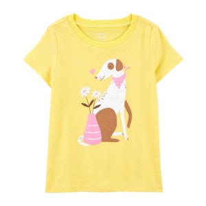 Yellow Toddler Dog and Flowers Graphic Tee