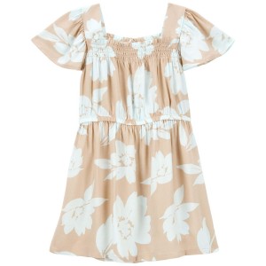 Tan Toddler Floral Print Dress Made With LENZING ECOVERO