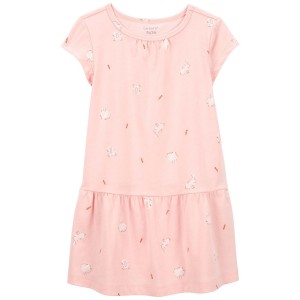 Pink Toddler Bunny Print Soft Cotton Dress