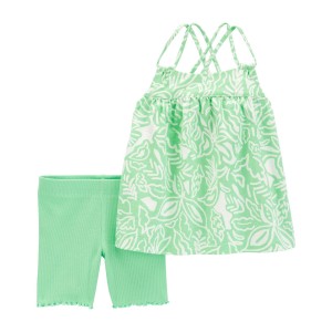 Green Toddler 2-Piece Floral Tank & Short Set
