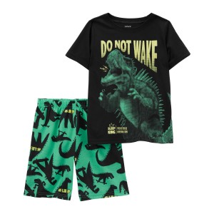Green Kid 2-Piece Dinosaur Loose Fit Pajamas