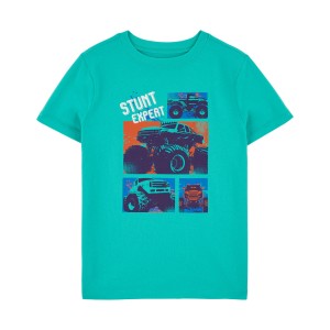 Turquoise Kid Monster Truck Graphic Tee