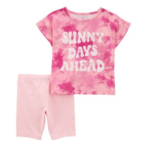 Pink Kid 2-Piece Sunny Days Tee & Bike Short Set