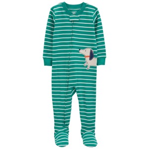 Green Toddler 1-Piece Dog 100% Snug Fit Cotton Footie Pajamas