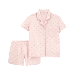 Pink Adult Womens 2-Piece PurelySoft Rainbow Coat-Style Pajamas