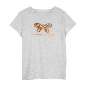 Grey Kid Glitter Dragonfly Graphic Tee