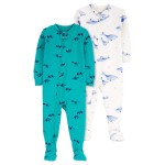 Teal/White Baby 2-Pack PurelySoft 1-Piece Footie Pajamas