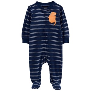 Navy Baby Dinosaur 2-Way Zip Cotton Sleep & Play Pajamas