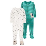Green/Ivory Baby 2-Pack 100% Snug Fit Cotton 1-Piece Footie Pajamas