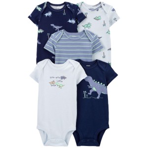 Blue Baby 5-Pack Dinosaur Short-Sleeve Bodysuits