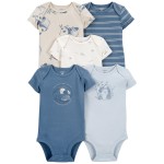 Blue/White Baby 5-Pack Short-Sleeve Bodysuits