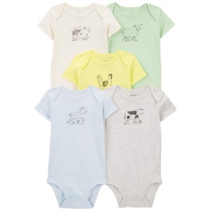 Multi Baby 5-Pack Farm Animals Bodysuits