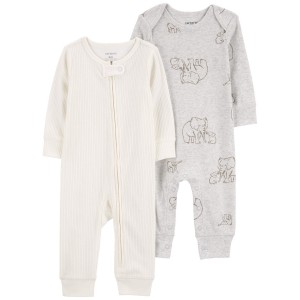 Grey/White Baby 2-Pack Jumpsuits
