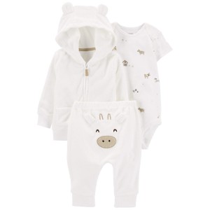White Baby 3-Piece Terry Little Cardigan Set