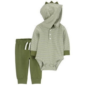 Green Baby 2-Piece Dinosaur Hooded Bodysuit Pant Set