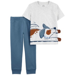 Heather/Blue Baby 2-Piece Dog Tee & Pull-On Jogger Set