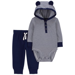 Navy Baby 2-Piece Hooded Bodysuit Pant Set
