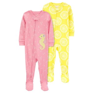Pink/Yellow Baby 2-Pack 100% Snug Fit Cotton 1-Piece Footie Pajamas