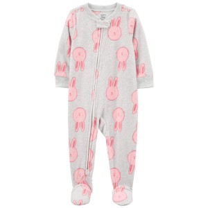 Grey, Pink Baby 1-Piece Bunny Fleece Pajamas