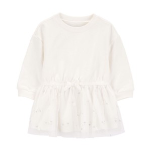 White Baby Glitter Long-Sleeve Cotton Dress