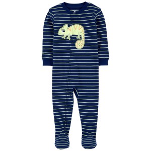 Navy Toddler 1-Piece Chameleon 100% Snug Fit Cotton Footie Pajamas