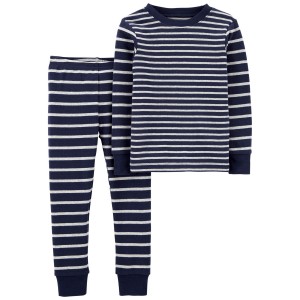 Navy Toddler 2-Piece Striped Snug Fit Cotton Pajamas