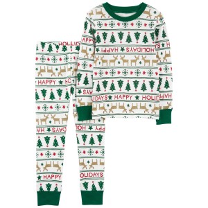 Green/Red Toddler 2-Piece Fair Isle 100% Snug Fit Cotton Pajamas