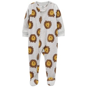 Grey/Brown Toddler 1-Piece Lion Fleece Footie Pajamas