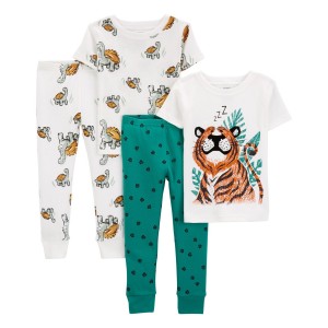 Ivory/Green Toddler 4-Piece 100% Snug Fit Cotton Pajamas
