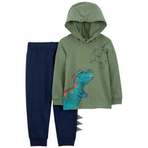 Green/Navy Toddler 2-Piece Dinosaur Hooded Tee & Jogger Set