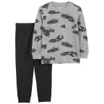 Heather/Black Toddler 2-Piece Transportation Thermal Tee & Jogger Set