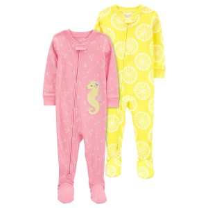 Pink/Yellow Toddler 2-Pack 100% Snug Fit Cotton 1-Piece Footie Pajamas