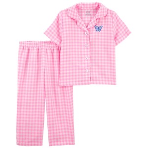 Pink Toddler 2-Piece Plaid Coat Style Pajamas
