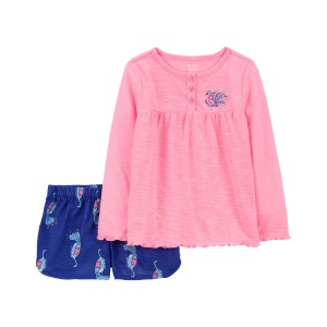 Pink/Navy Toddler 2-Piece Peacock Loose Fit Pajamas