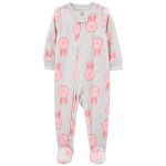 Grey/Pink Toddler 1-Piece Animals Fleece Footie Pajamas