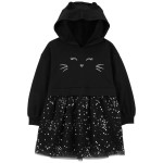 Black Toddler Cat Hooded Tulle Dress