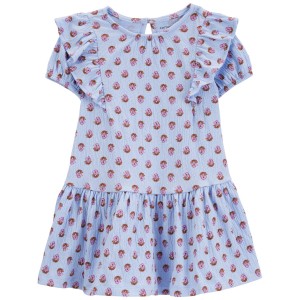 Blue Toddler Floral Crinkle Jersey Dress