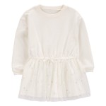 White Toddler Glitter Long-Sleeve Cotton Dress