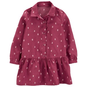 Burgundy Toddler Long-Sleeve Shirt Peplum Dress