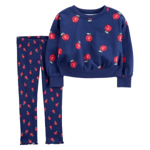 Navy Toddler 2-Piece Apple Sweatshirt & Pant Set