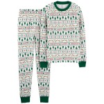 Green/Red Kid 2-Piece Fair Isle 100% Snug Fit Cotton Pajamas