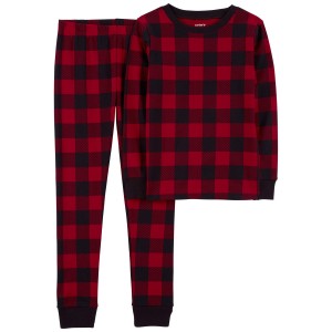 Red/Black Kid 2-Piece Buffalo Check 100% Snug Fit Cotton Pajamas