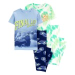 Blue/Green Kid 4-Piece 100% Snug Fit Cotton Pajamas