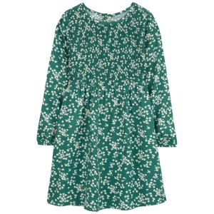 Green Kid Floral Long-Sleeve Dress