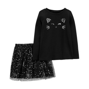 Black Kid 2-Piece Halloween Cat Tee & Tulle Skirt Set