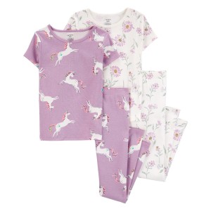 Purple/White Kid 4-Piece 100% Snug Fit Cotton Pajamas